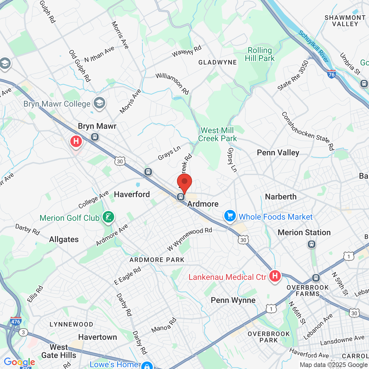 Google map image of our location in 32 Parking Plaza Ardmore, PA